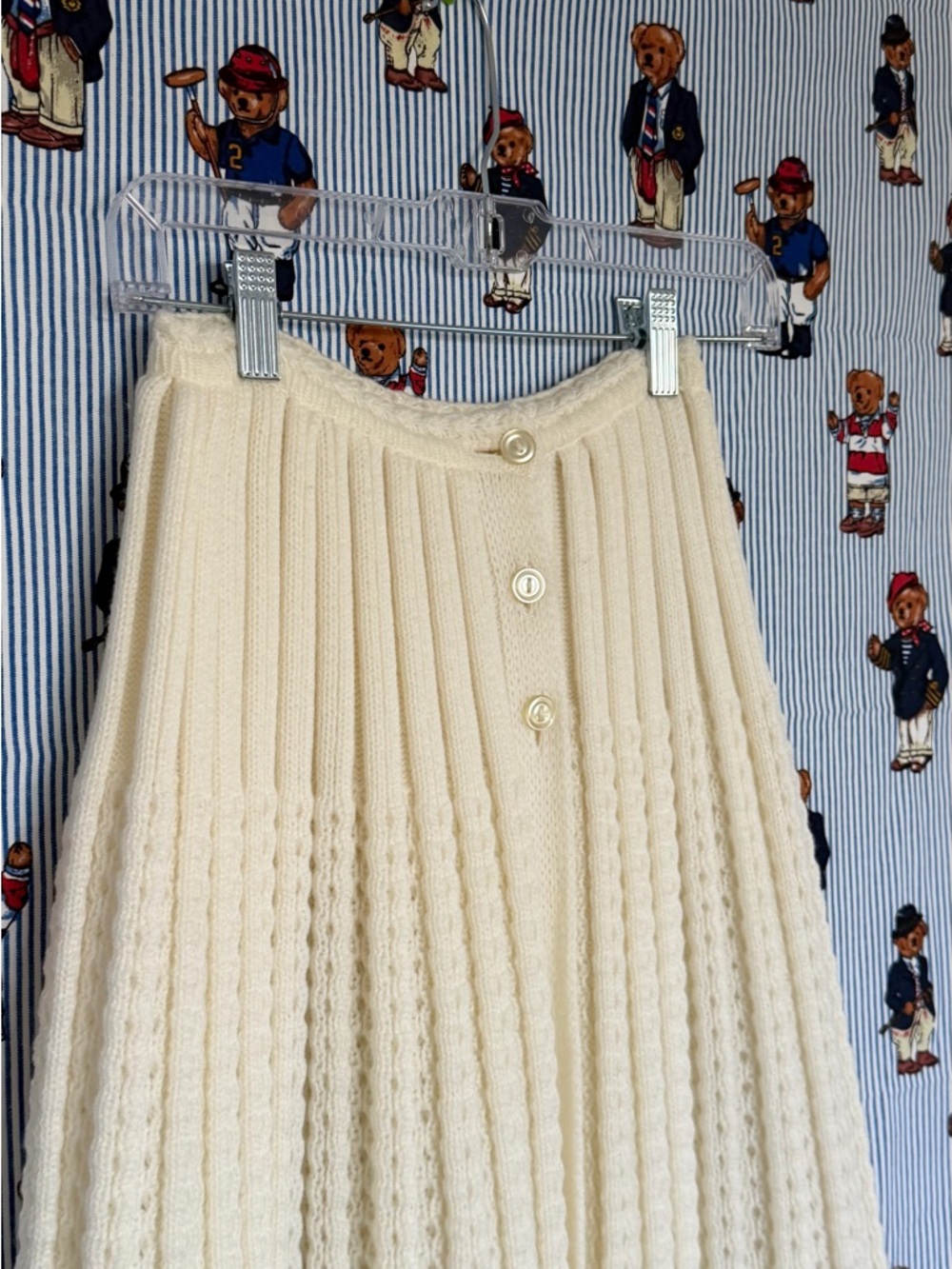 Vintage Cream Knit Button Front Midi Skirt